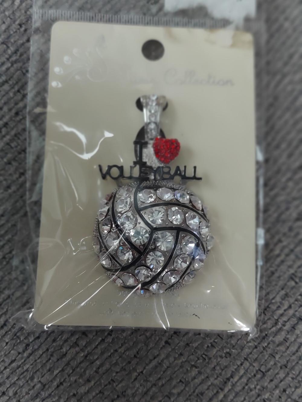 I Heart Volleyball Crystal Pendant Necklace - Red Accent